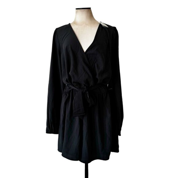 NWT Abercrombie & Fitch Black Long Sleeve Wrap Belted Romper XL - Picture 1 of 9